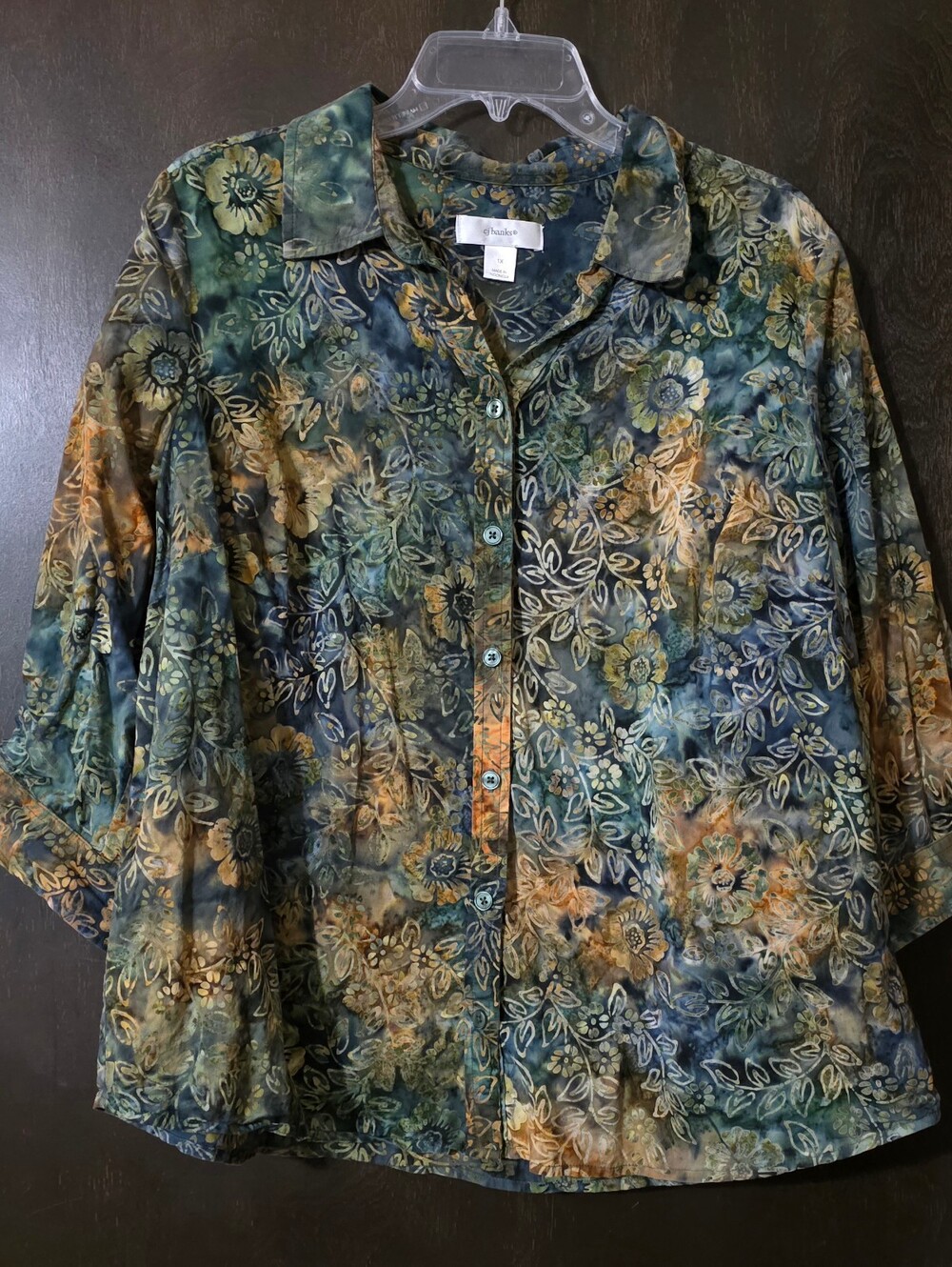 💢4For$20 CJ Banks Cotton Floral Button-Down Shirt Floral Earthtones Size 1X